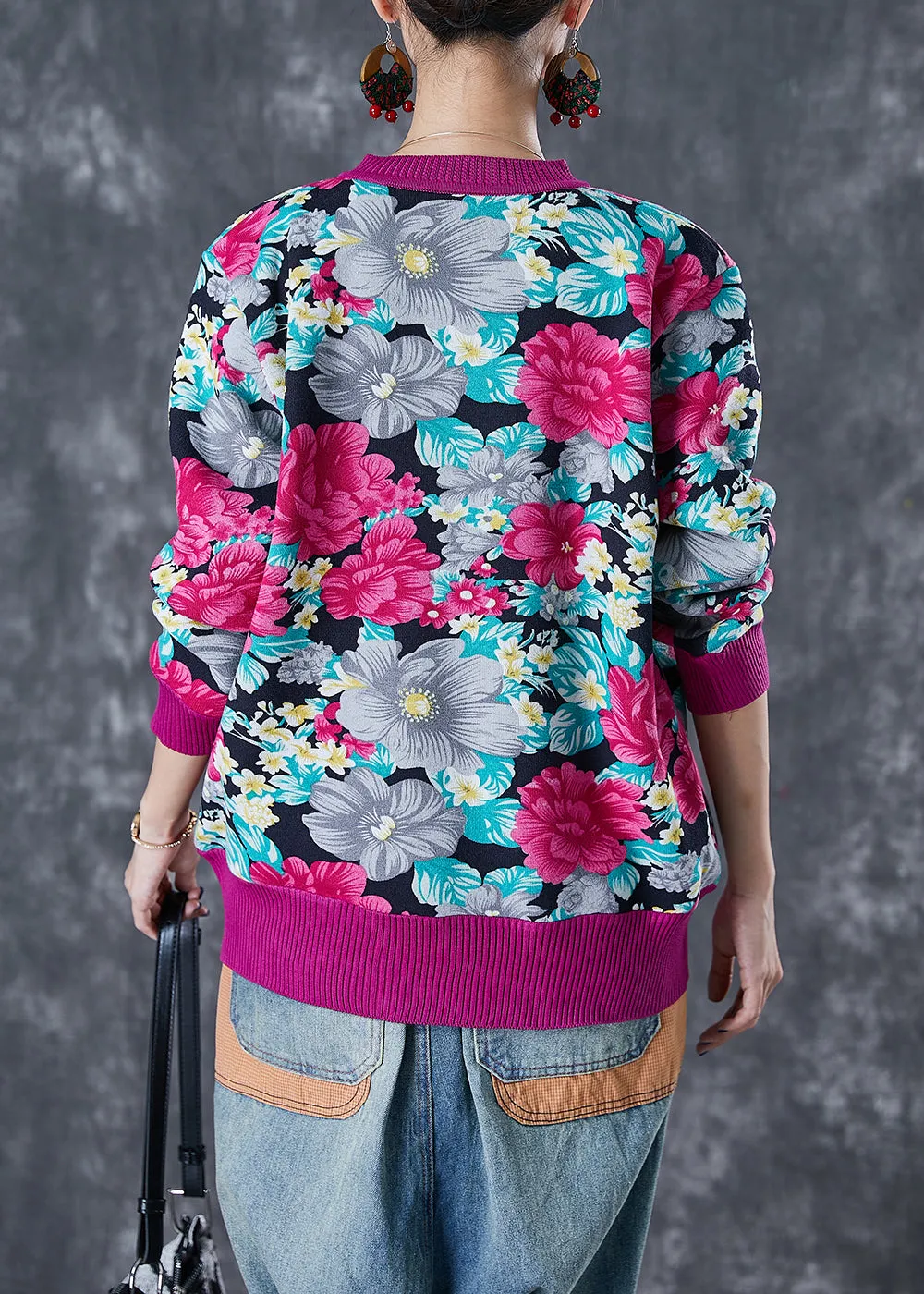 Art Rose Floral Print Thick Knit Sweaters Winter ML1837