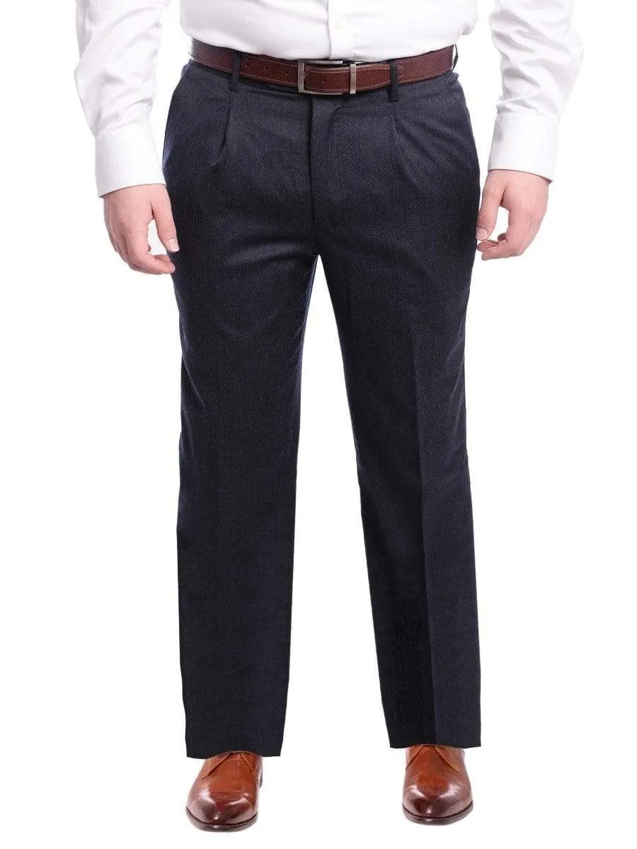 Arthur Black Classic Fit Solid Navy Single Pleated Wool Dress Pants