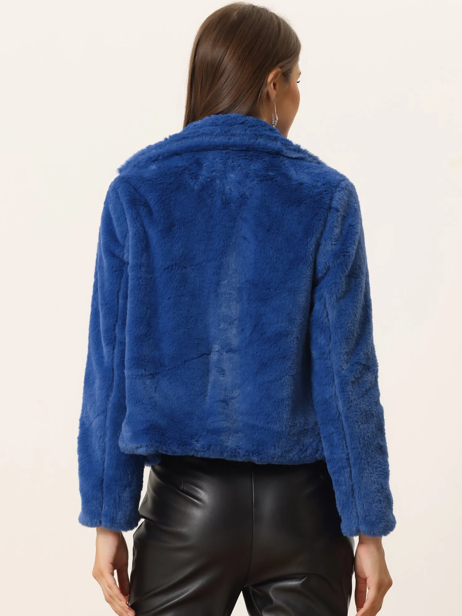 Autumn Winter Cropped Jacket Notch Lapel Faux Fur Fluffy Coat