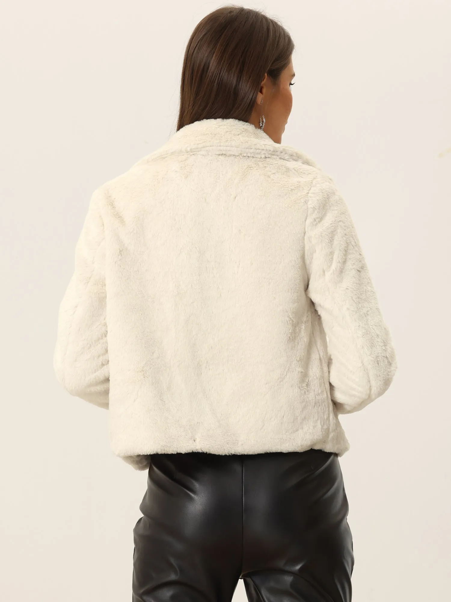 Autumn Winter Cropped Jacket Notch Lapel Faux Fur Fluffy Coat