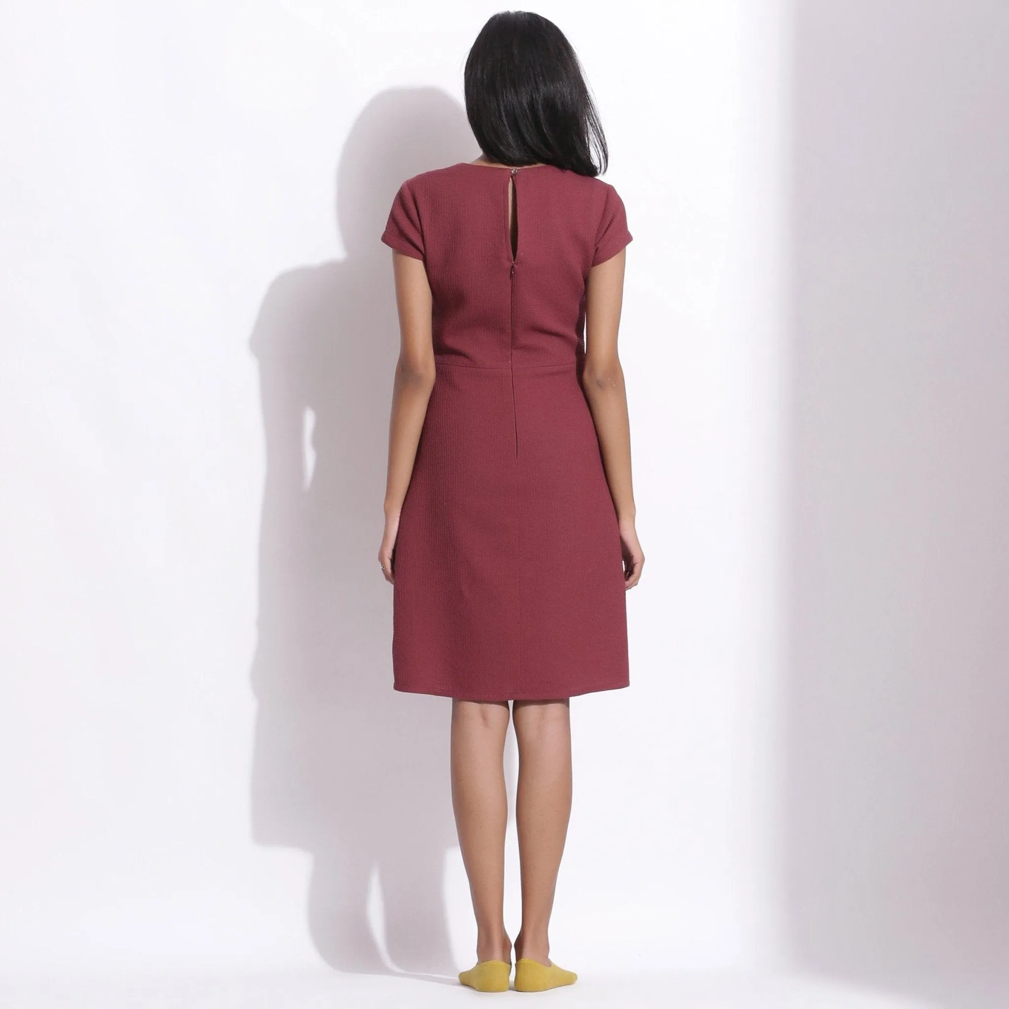 Barn Red Warm Cotton Waffle Knee Length Paneled Dress