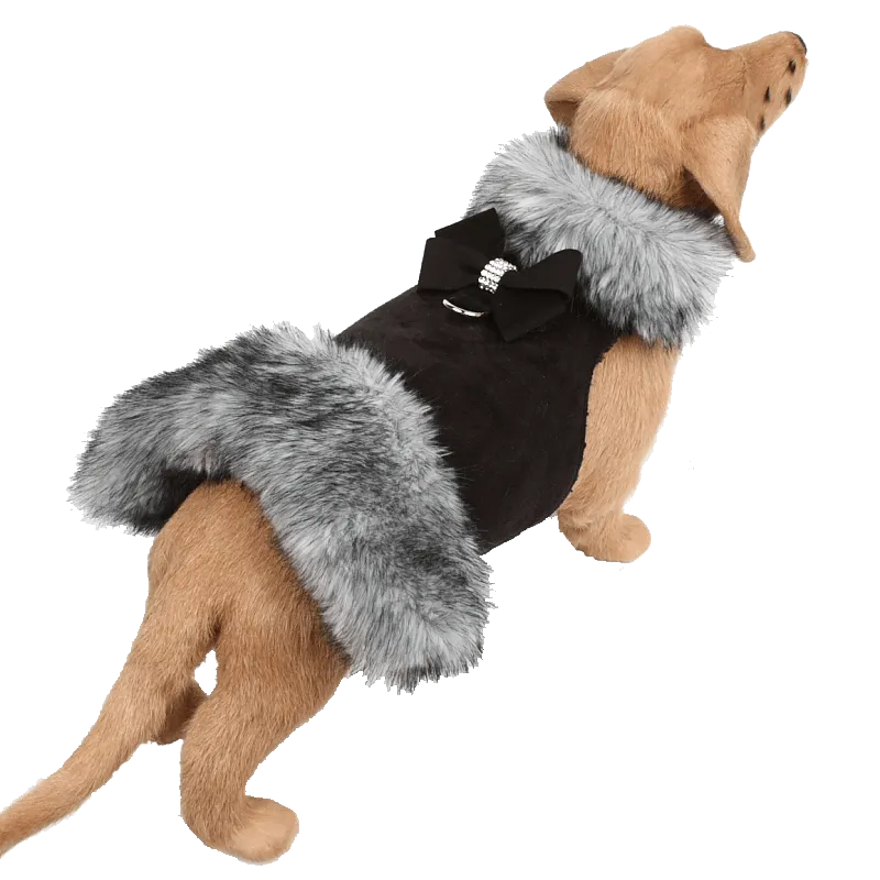 Black Tip Silver Fox Fur Coat with Nouveau Bow