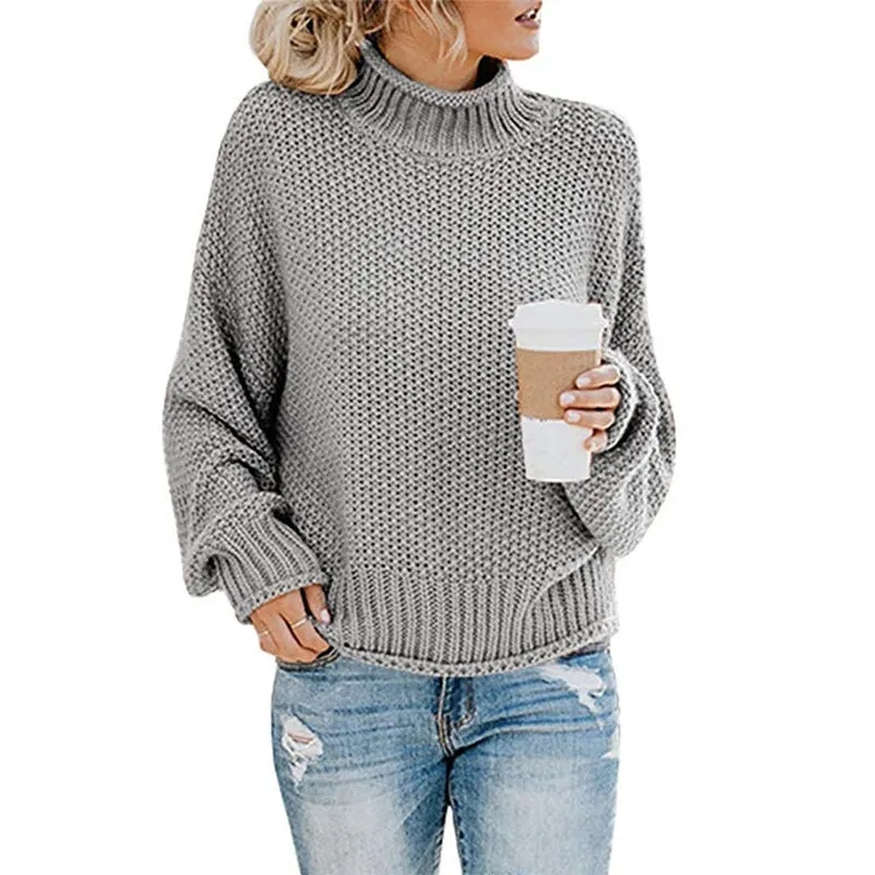 Cardigan thick thread turtleneck pullover