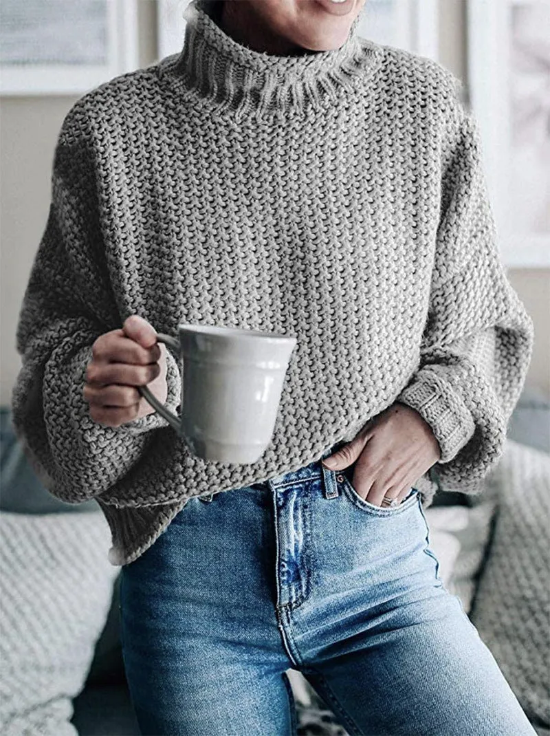 Cardigan thick thread turtleneck pullover