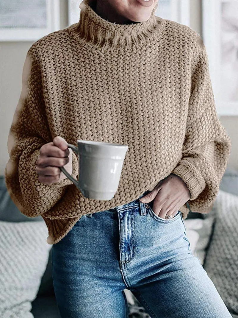 Cardigan thick thread turtleneck pullover