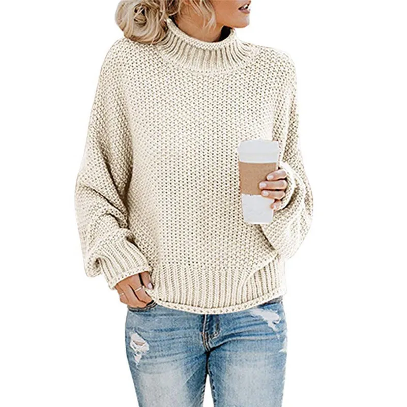 Cardigan thick thread turtleneck pullover