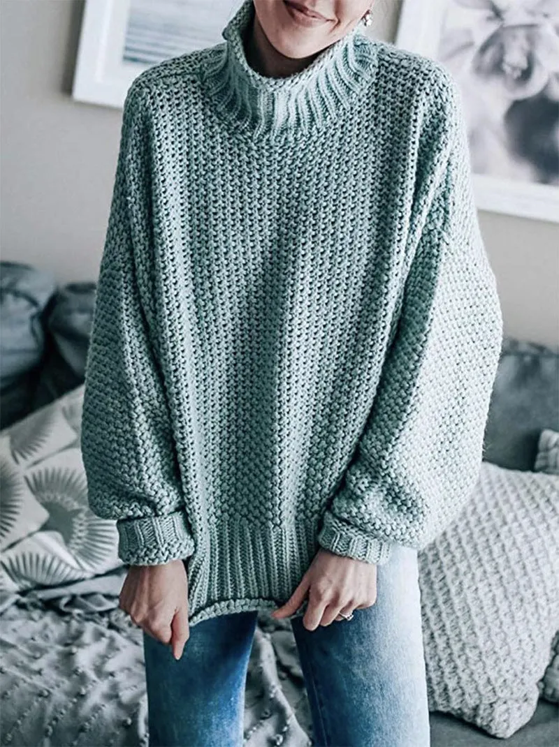 Cardigan thick thread turtleneck pullover