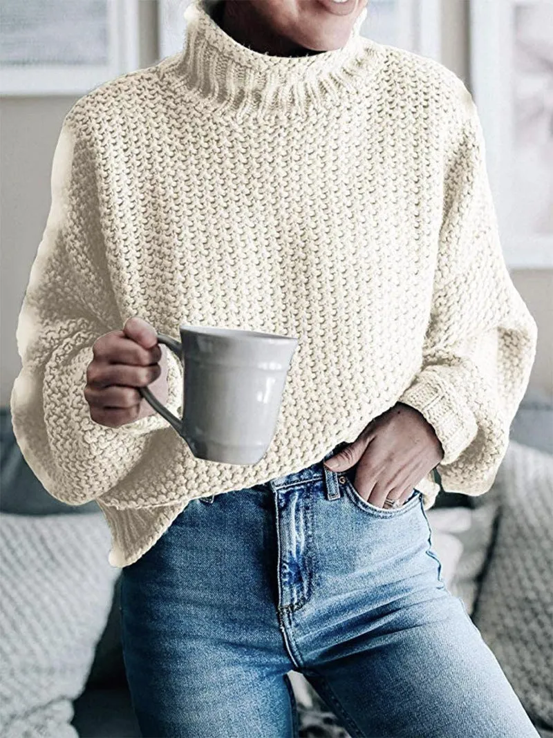 Cardigan thick thread turtleneck pullover