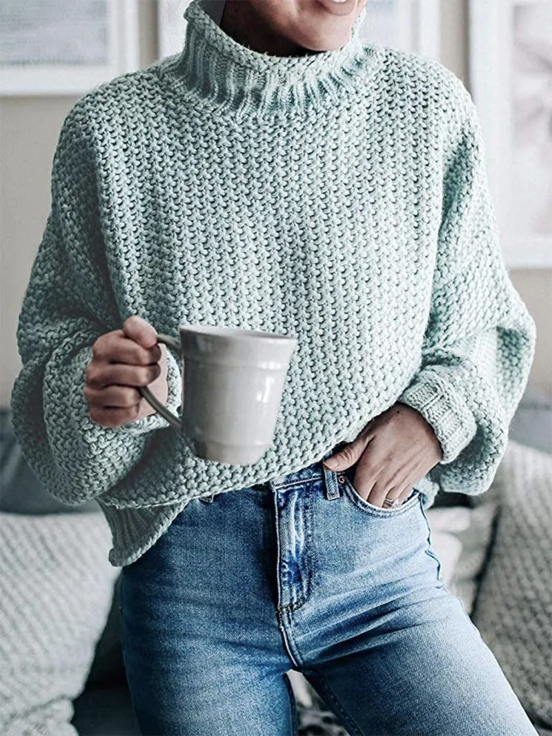 Cardigan thick thread turtleneck pullover