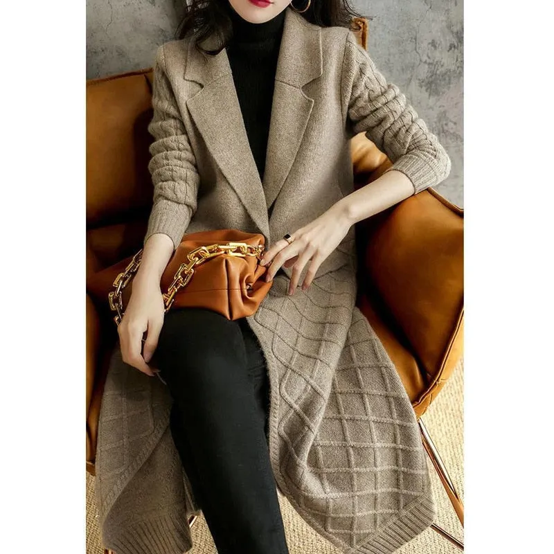 Cashmere Cardigan Female Hemp Add Thick Long Sweater Autumn Winter New