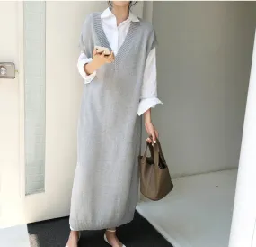 Chic Winter Oversize Straight Sleeveless Sweater Dress