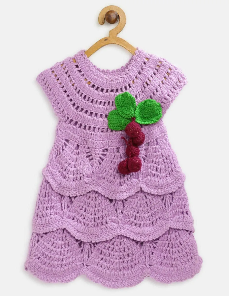 ChutPut Hand knitted Crochet Grape Wool Dress For Baby Girls - Purple