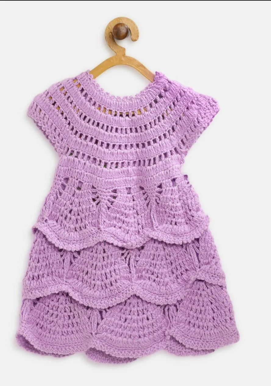 ChutPut Hand knitted Crochet Grape Wool Dress For Baby Girls - Purple