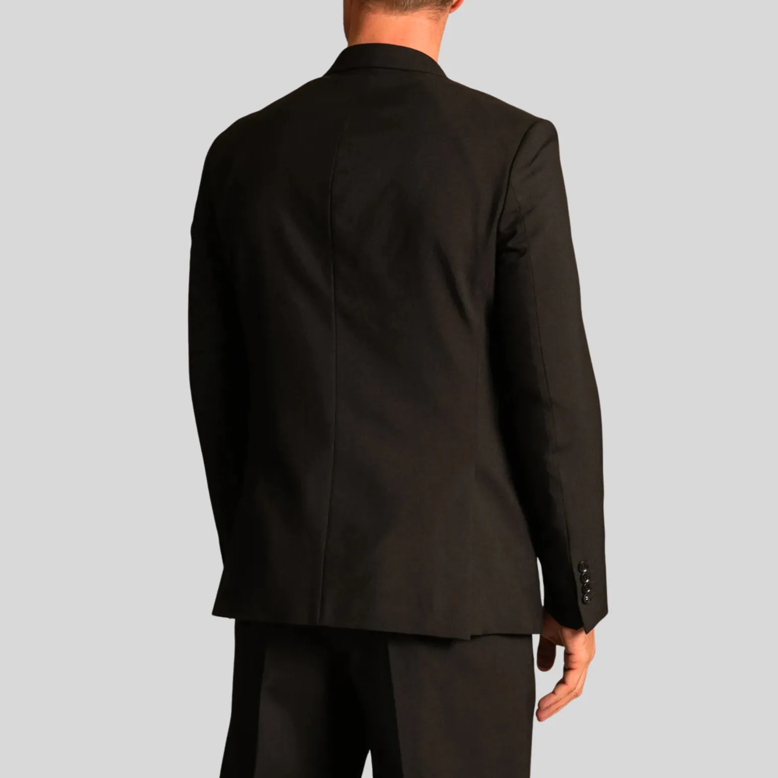 Double Breasted Slim Fit Wool Blazer - Black