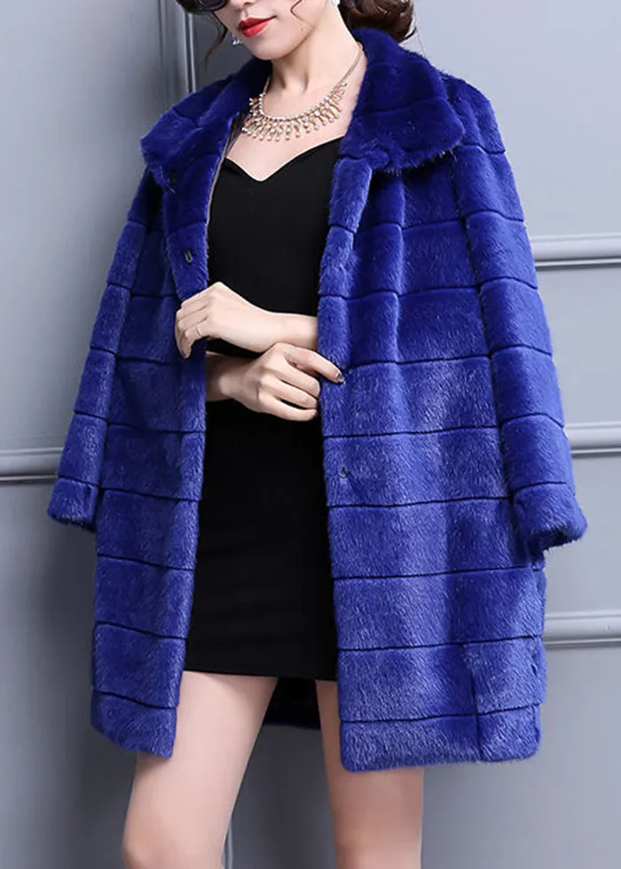 Fashion Blue Oversized Warm Fuzzy Fur Fluffy Coats Winter LY9453