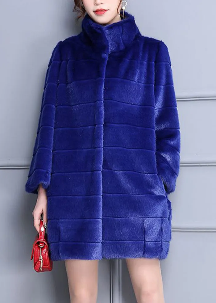 Fashion Blue Oversized Warm Fuzzy Fur Fluffy Coats Winter LY9453