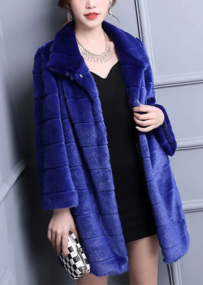 Fashion Blue Oversized Warm Fuzzy Fur Fluffy Coats Winter LY9453