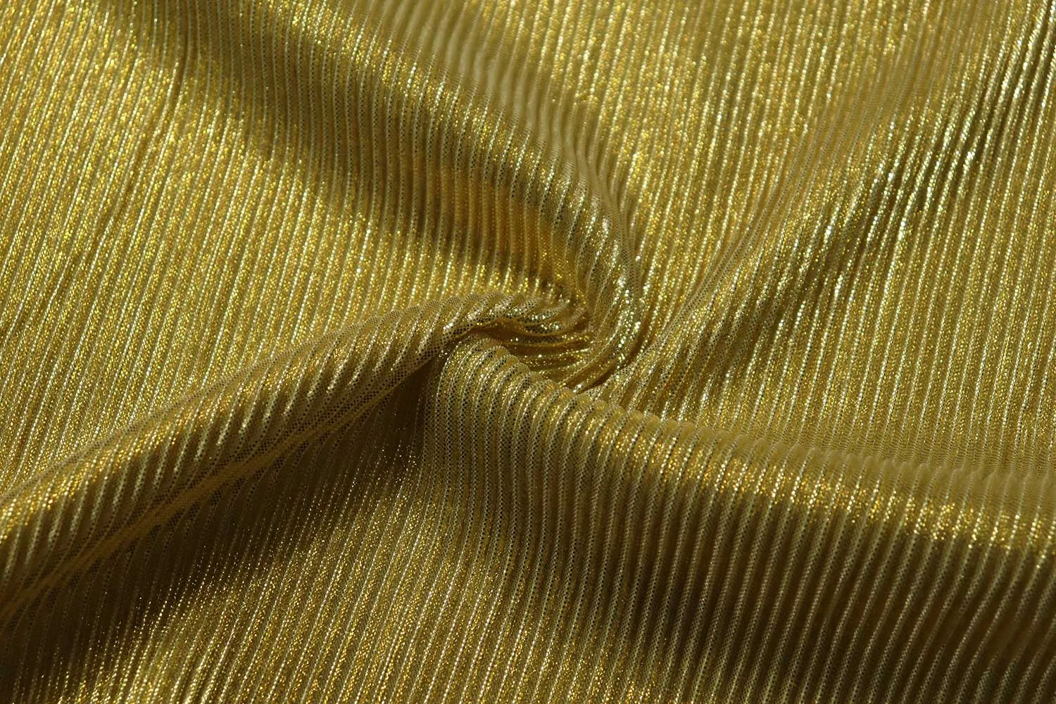 Golden Foil Prints on Golden Foil Printed Pleated Knit Fabric