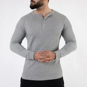 Gray Thermal Waffle-Knit Henley