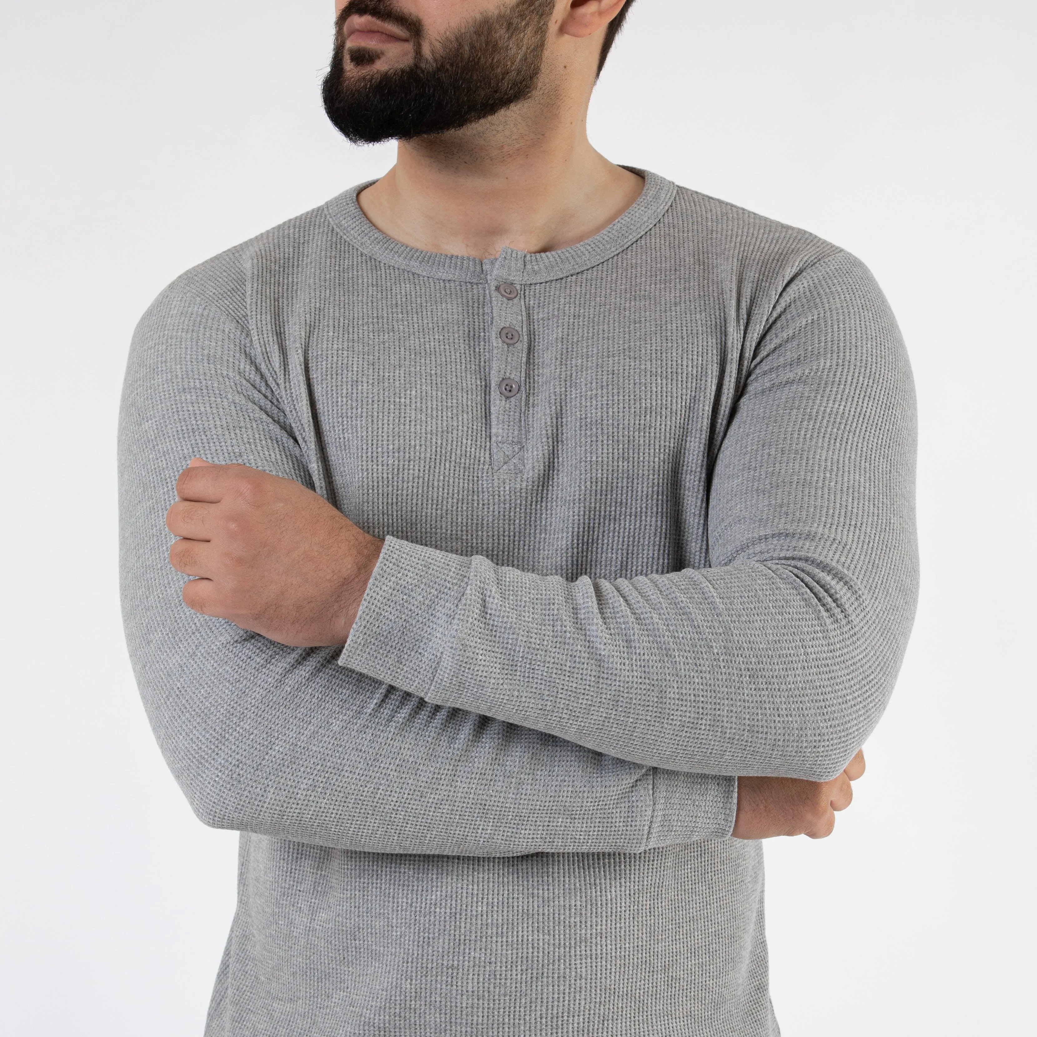 Gray Thermal Waffle-Knit Henley