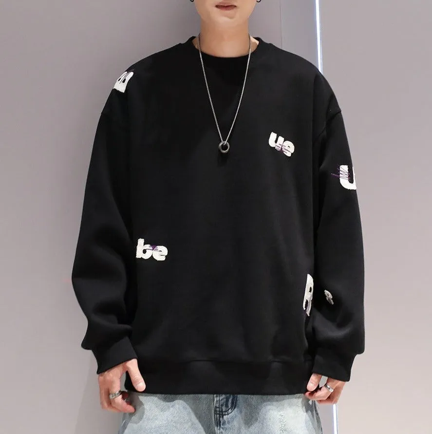 Heavy embroidery round neck long-sleeved sweatshirt men's casual