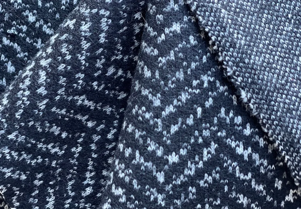 Herringbone Black & White Wool Double-Knit (Made in Italy)