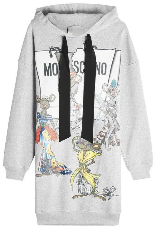 Hooded Printed Cotton Sweatshirt Dress