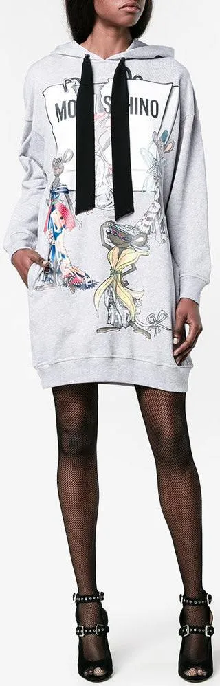 Hooded Printed Cotton Sweatshirt Dress