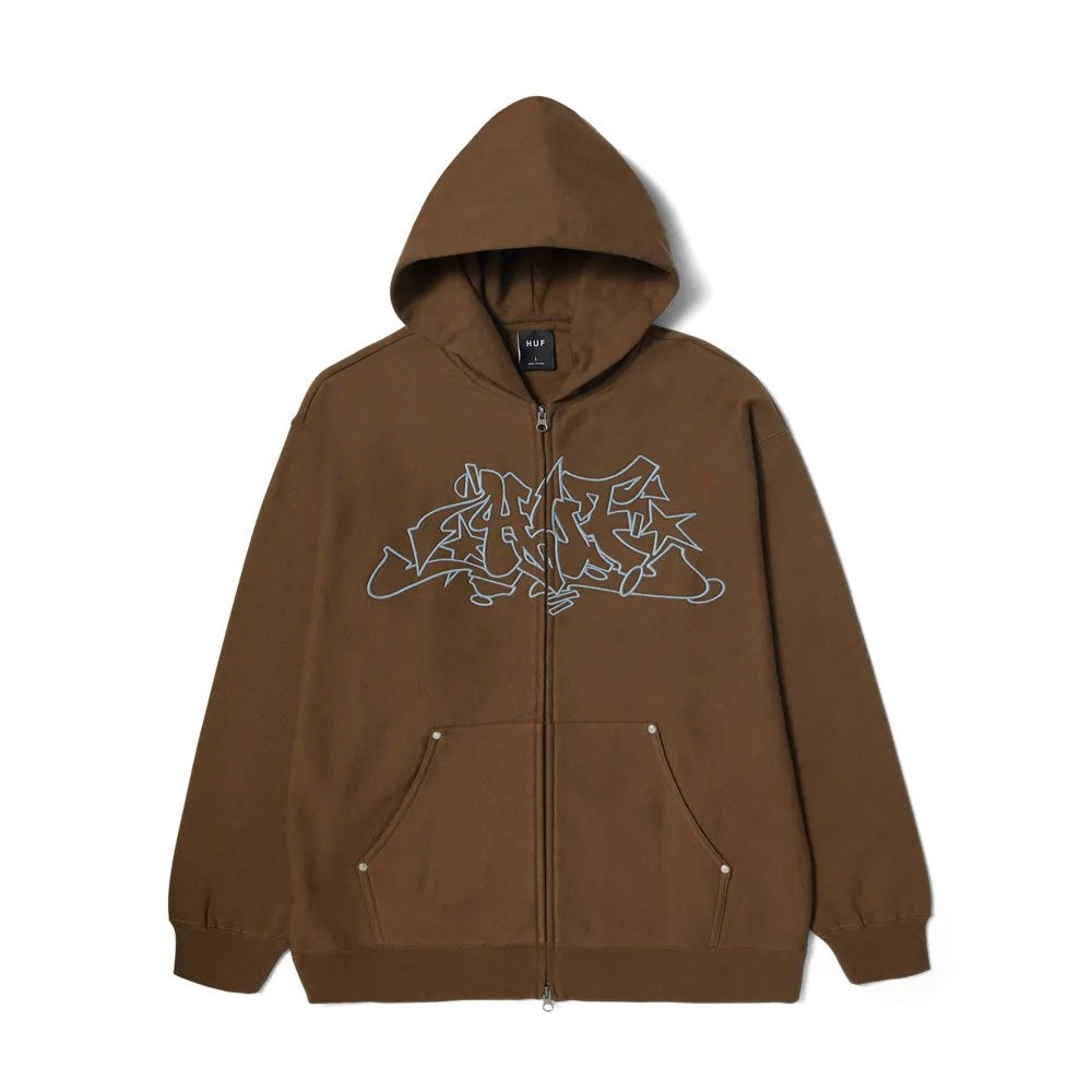 HUF 'Outlines' Heavy Weight Full Zip Fleece (Brown)