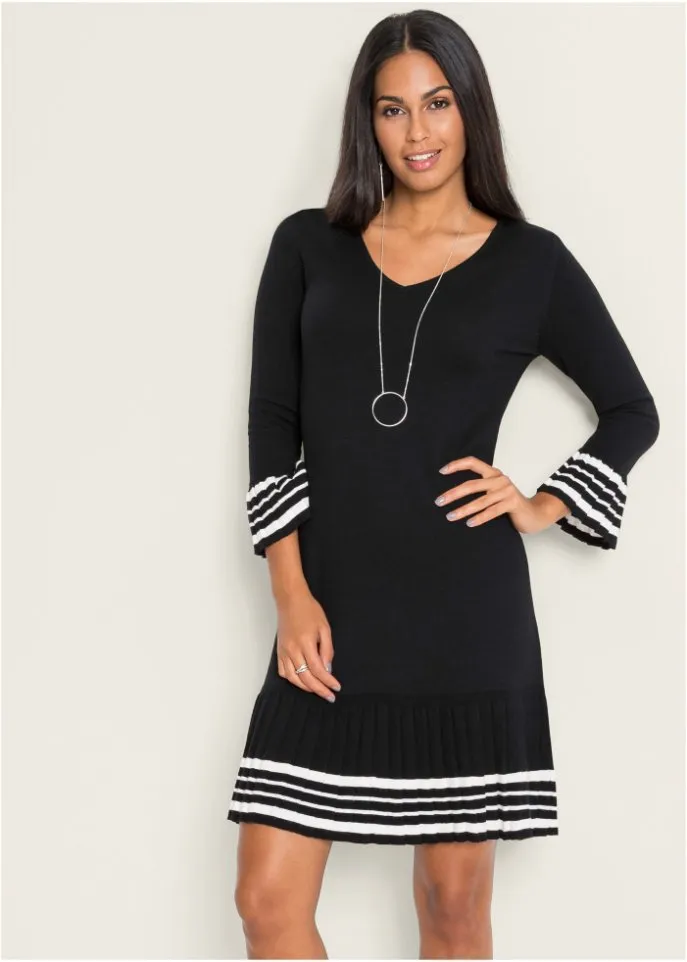 Knitted dress with pleated skirt Bodyflirt, black