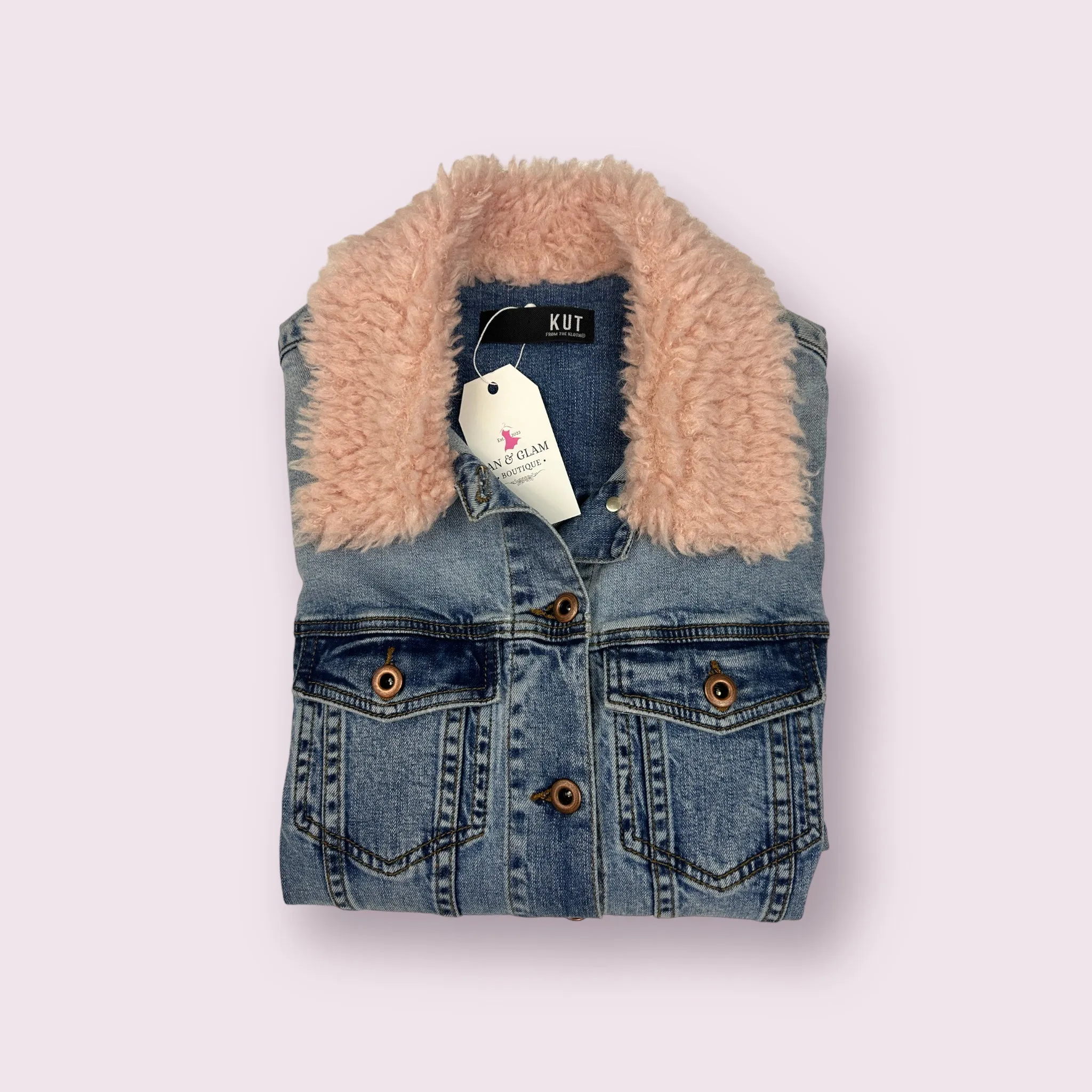 Kut Denim Jacket - Pink Fluffy Neck