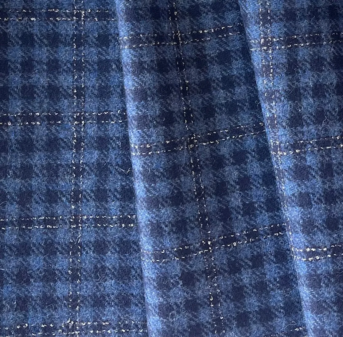 Lanificio di Pray Cornflower Wool & Windowpane Check Cashmere Jacketing (Made in Italy)