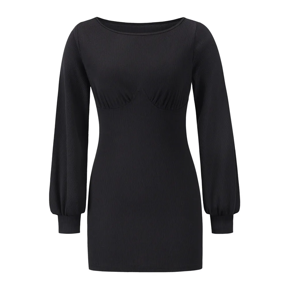 Long Sleeve Crew Neck Bodycon Knitted Dress Wholesale