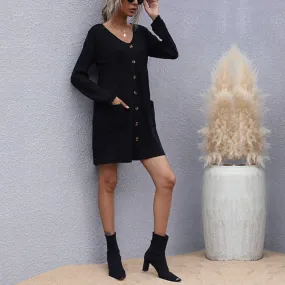 Loose Long Sleeve Slim Solid Color Knitted Dress Wholesale Dresses