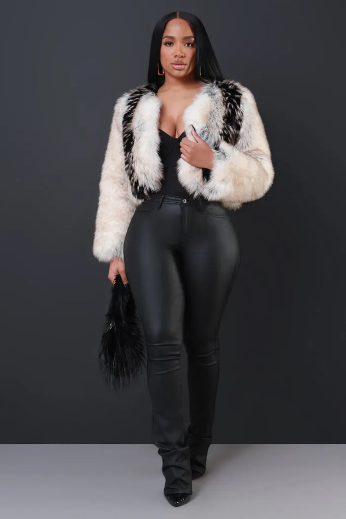 Main Attraction Cropped Faux Fur Jacket - Cream/Black