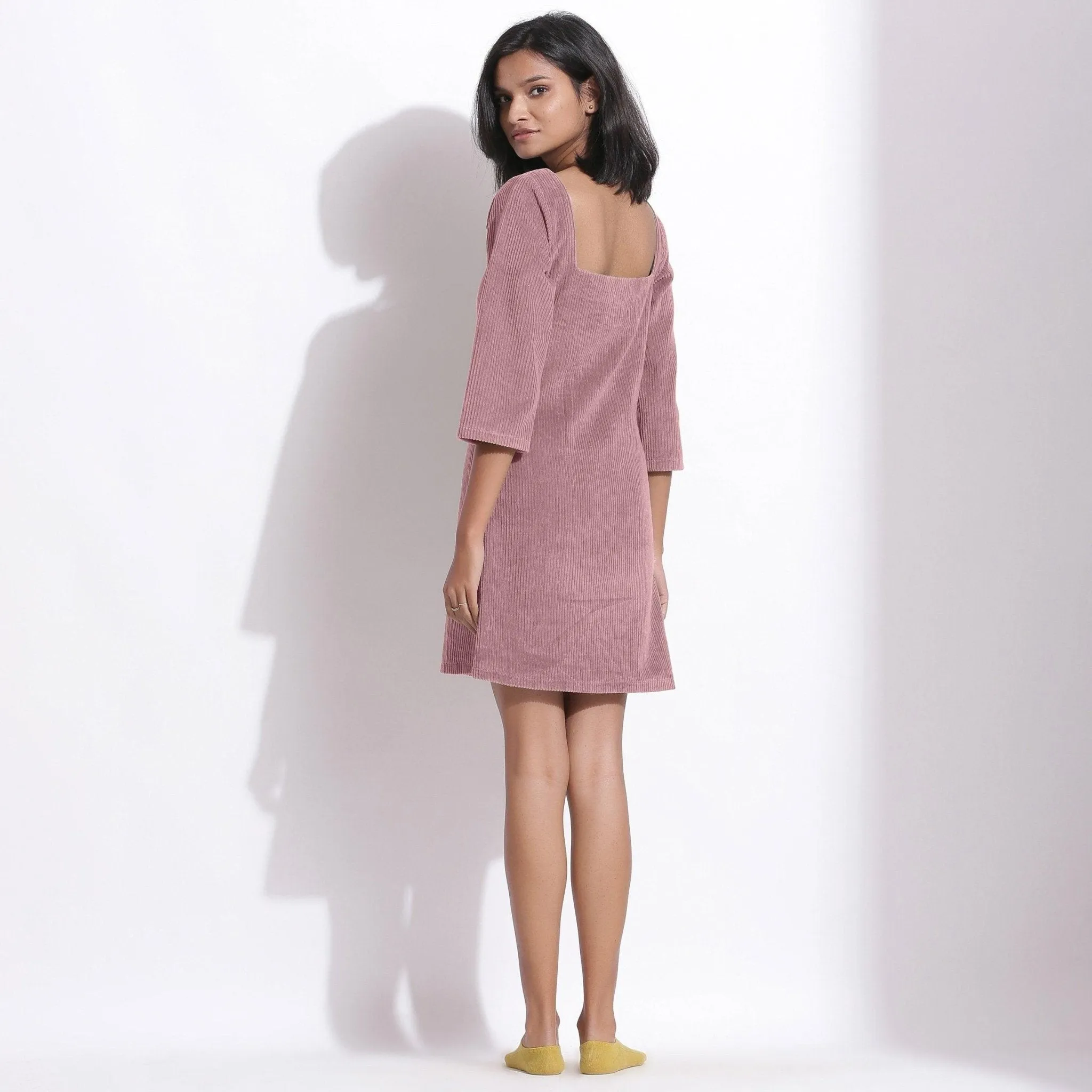 Mauve Warm Cotton Corduroy Short Shift Dress