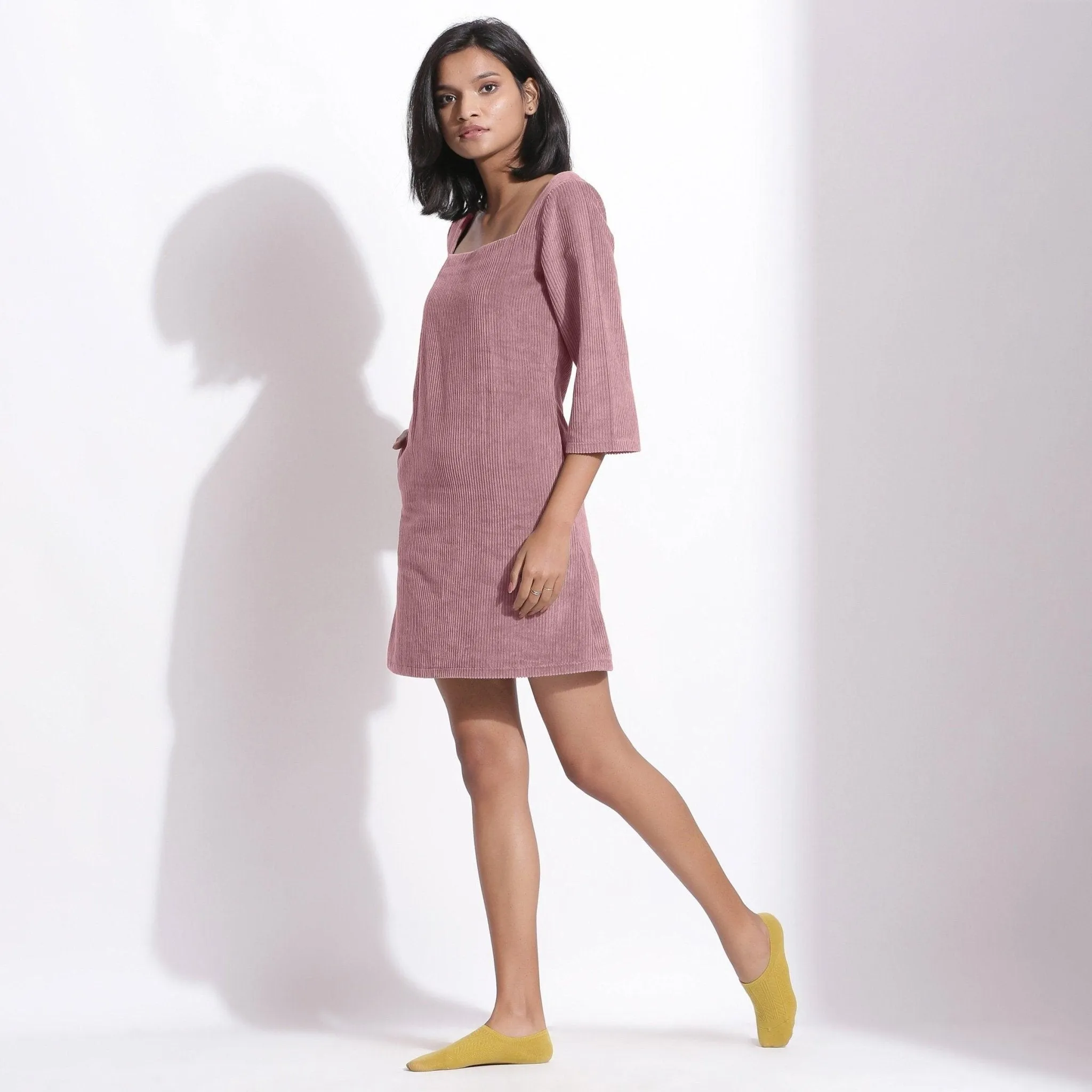 Mauve Warm Cotton Corduroy Short Shift Dress