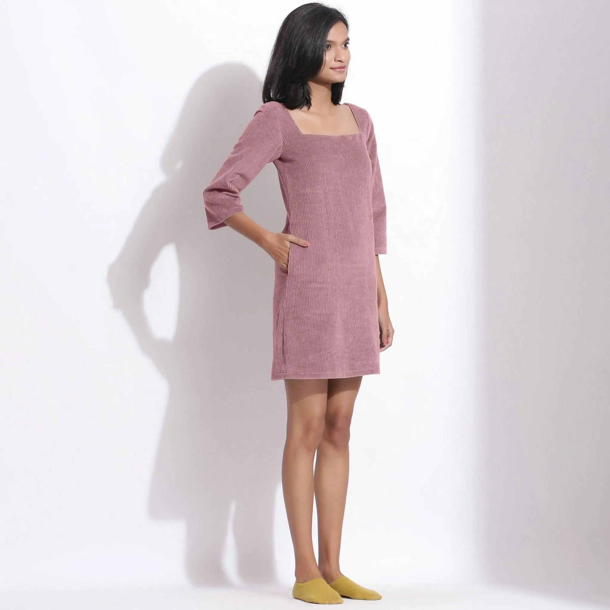 Mauve Warm Cotton Corduroy Short Shift Dress