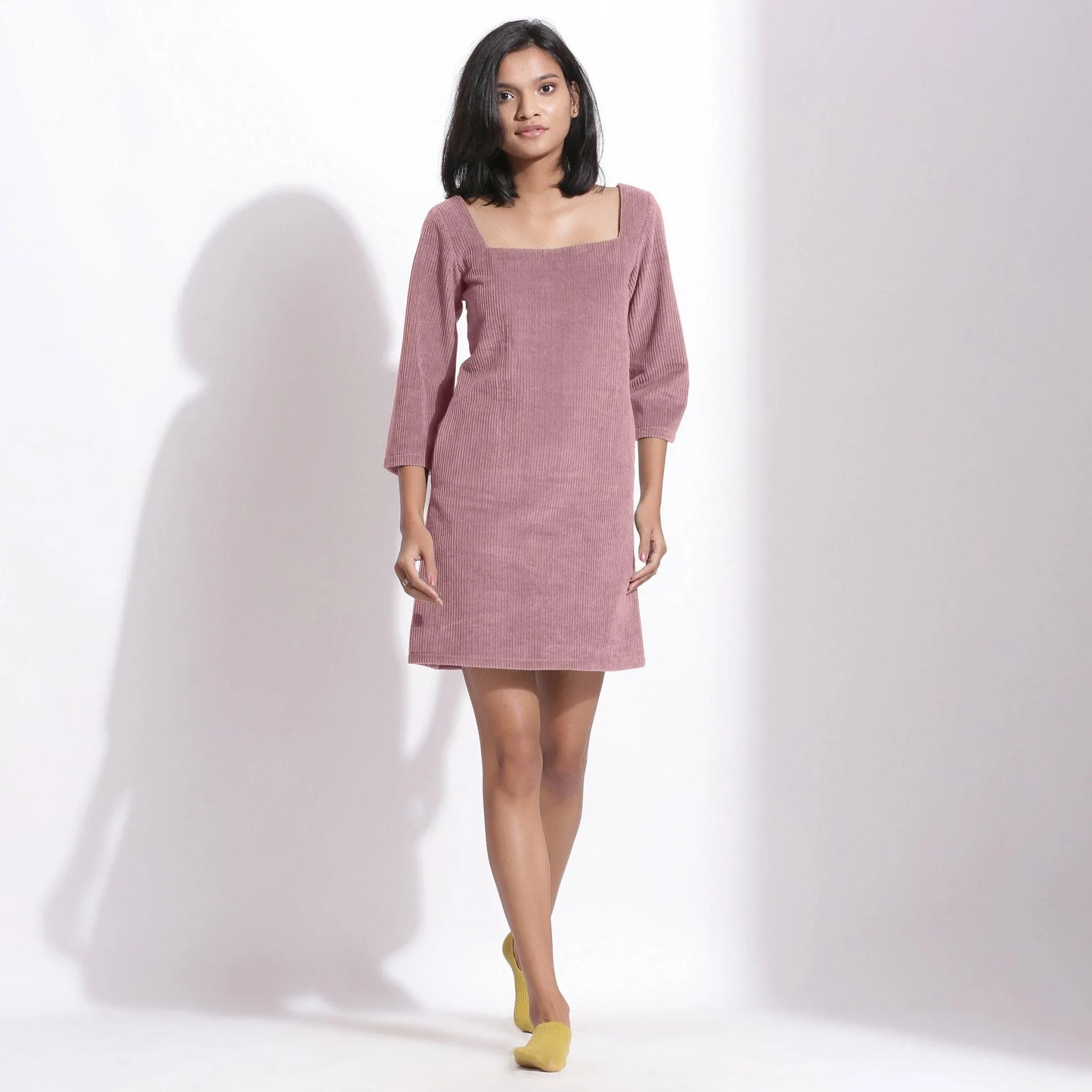 Mauve Warm Cotton Corduroy Short Shift Dress