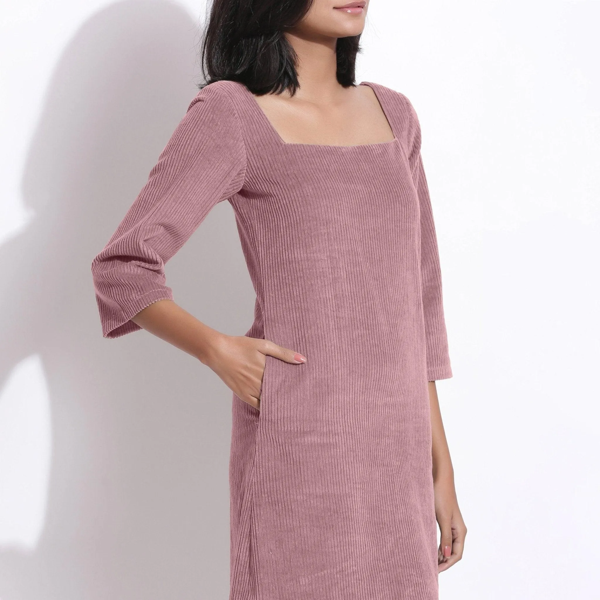 Mauve Warm Cotton Corduroy Short Shift Dress