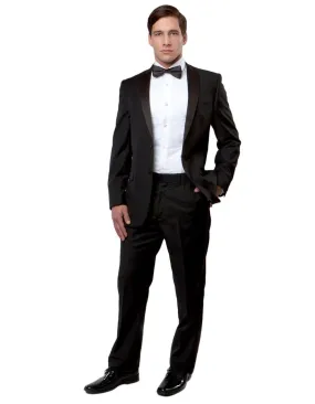 Mens Slim Fit 2 Button Notch Wool Tuxedo in Black