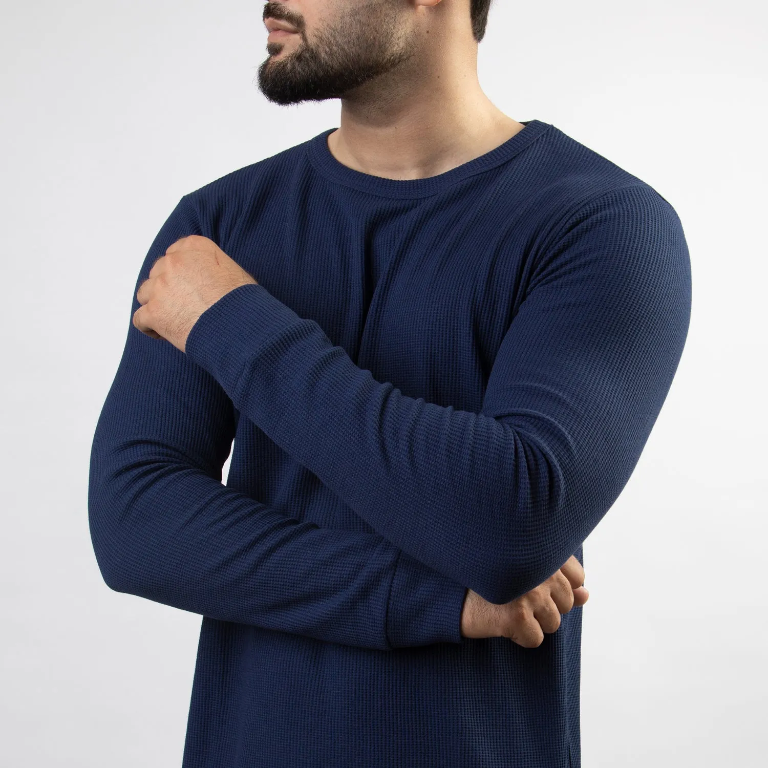 Navy Thermal Full Sleeves Waffle-Knit