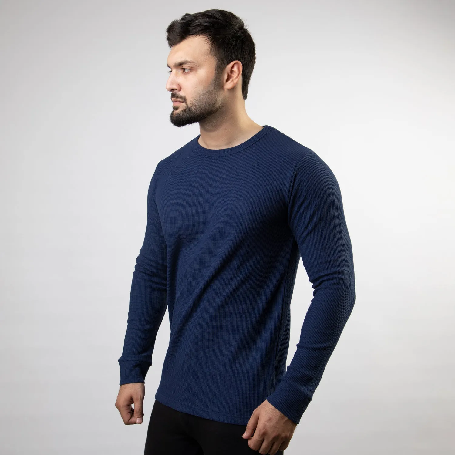 Navy Thermal Full Sleeves Waffle-Knit