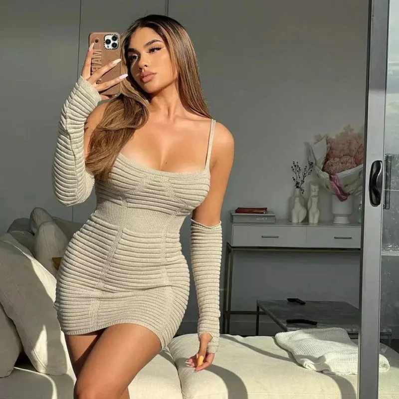 Off-Shoulder Push Up Knitted Bodycon Party Mini Dress