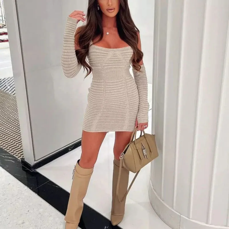 Off-Shoulder Push Up Knitted Bodycon Party Mini Dress