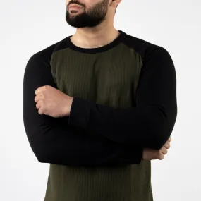 Olive & Black Thermal Waffle-Knit Raglan