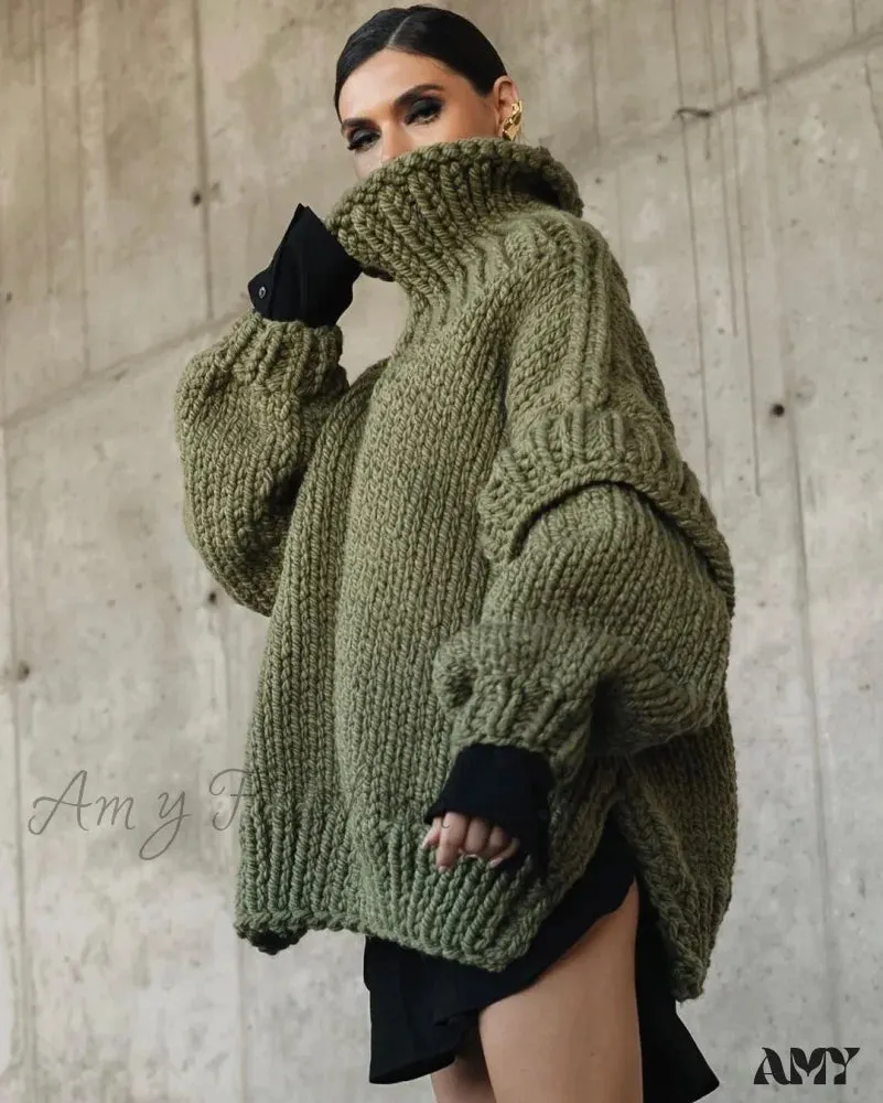 Oversize Knit Women Puffy Pullover Lantern Sleeve Warm Thick Stylish Cozy Casual Chic Sweater