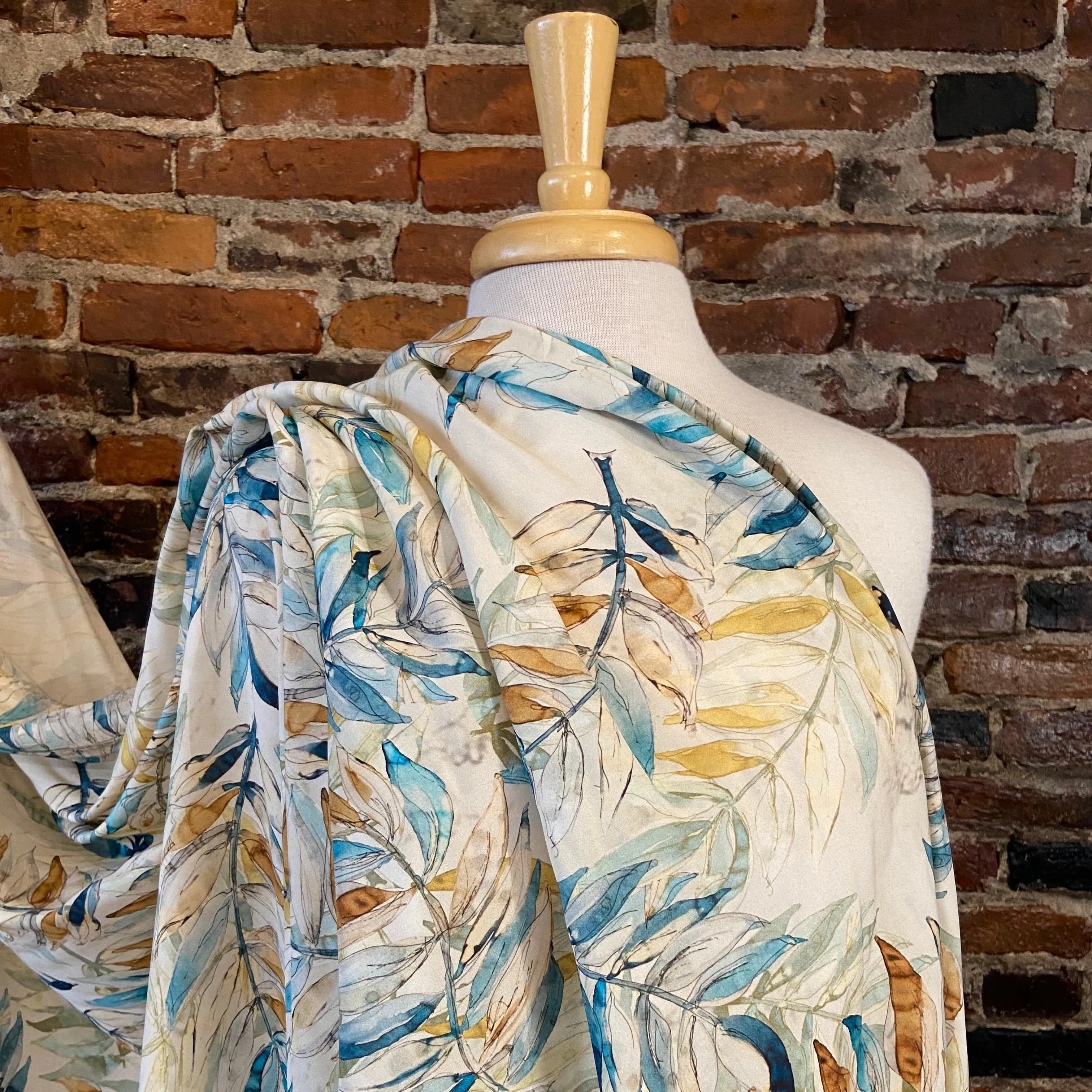 Painted Leaves on Warm Cream - Picasso Rayon Poplin