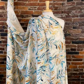 Painted Leaves on Warm Cream - Picasso Rayon Poplin