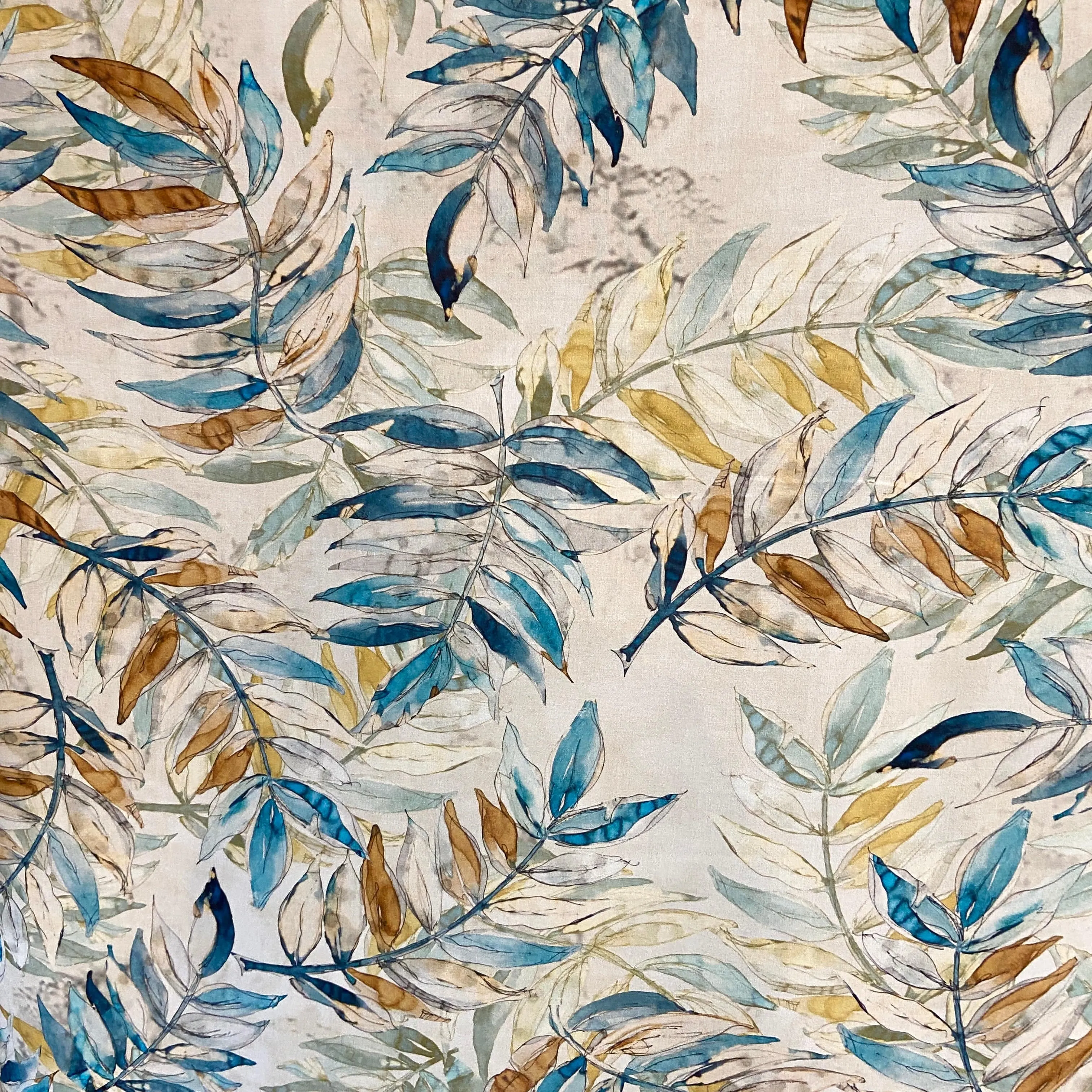 Painted Leaves on Warm Cream - Picasso Rayon Poplin